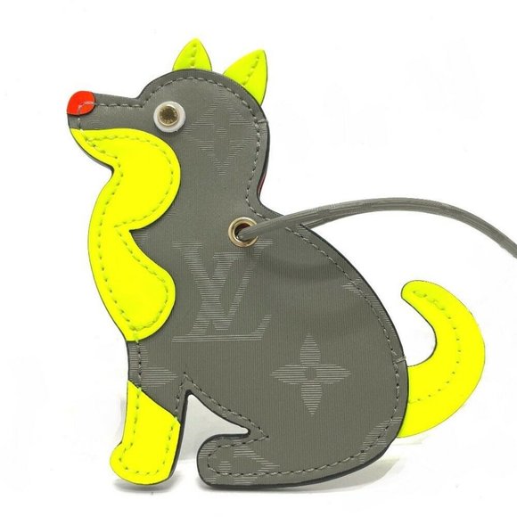 Authentic LOUIS VUITTON M63280 Monogram Titanium Porte address dog Bag charm gra - Picture 2 of 10